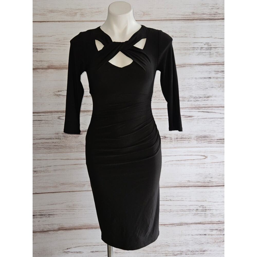 INC International Concepts 3/4 Sleeve Little Black Dress with Keyhole  sz 2